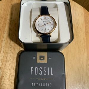 Fossil Women's Gold Case Watch with Navy Leather Strap